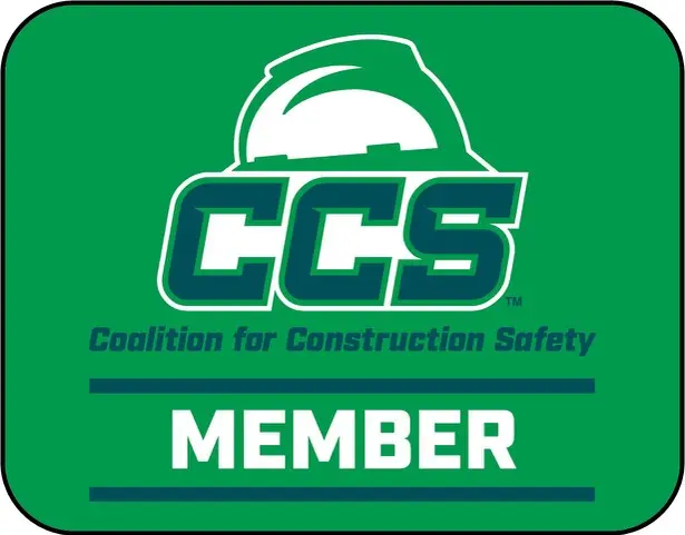 Green logo with white hard hat icon, 'CCS Coalition for Construction Safety' text, and 'MEMBER' label.